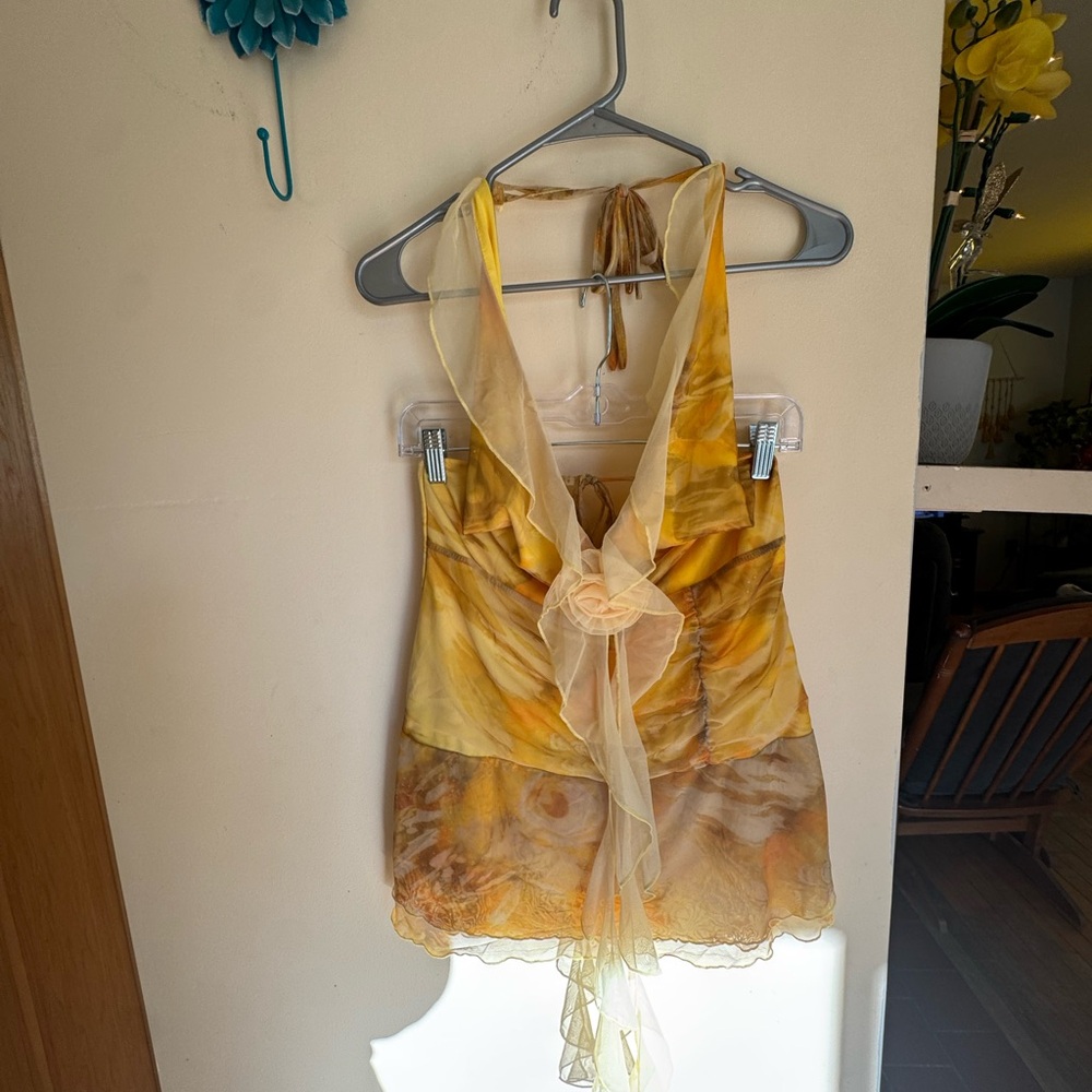 Fairy Core Vintage Y2K Sheer Yellow Tie-Back Halter Top